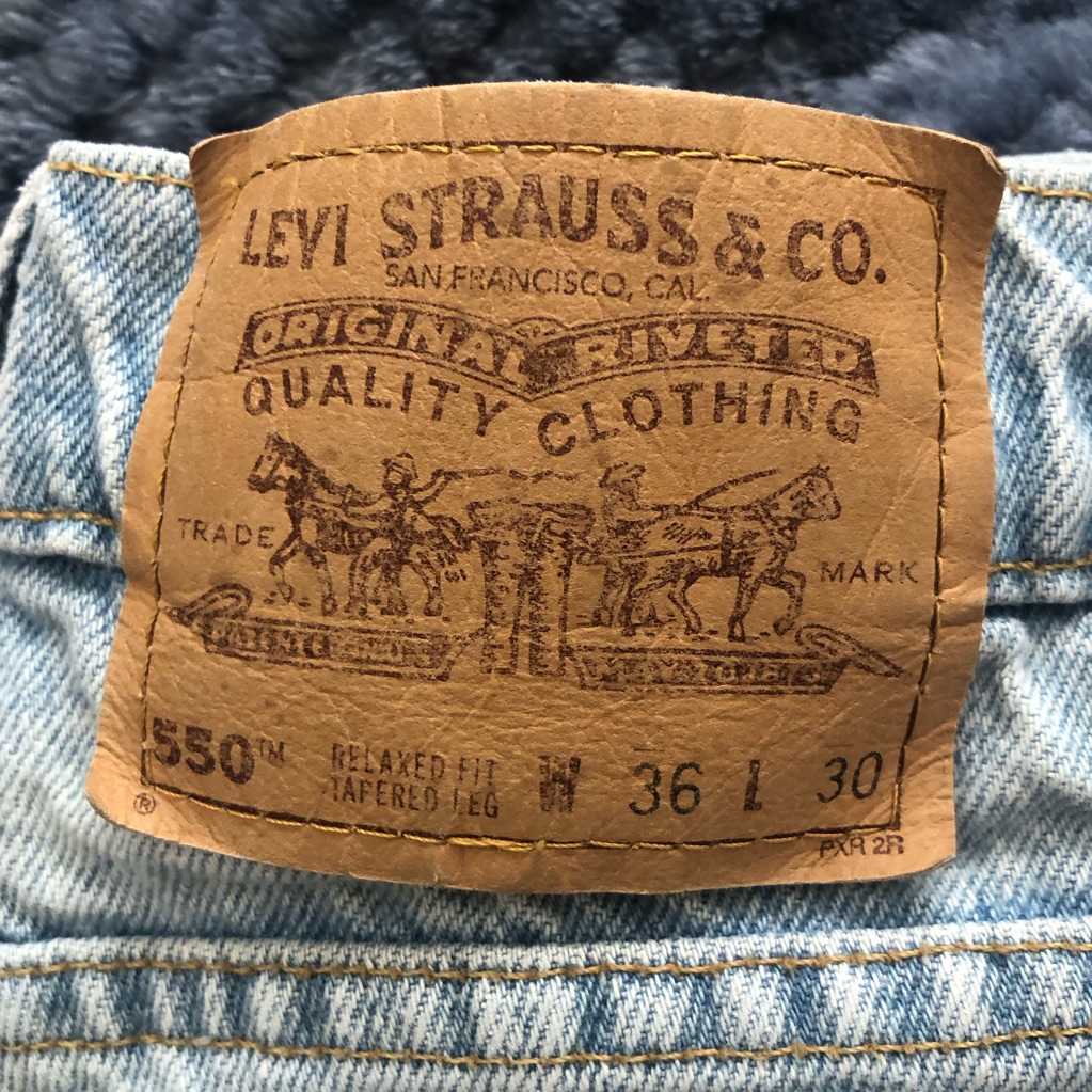 Mens Vintage 550 Levi's Men's Blue Jeans Acid Relaxed Fit Tapered Leg Orange Tag